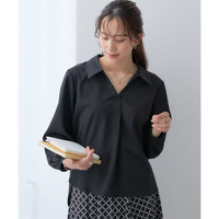 【しわになりにくい・ストレッチ】スキッパーカラー袖ボリュームブラウス（とろみシリーズ） 大きいサイズ