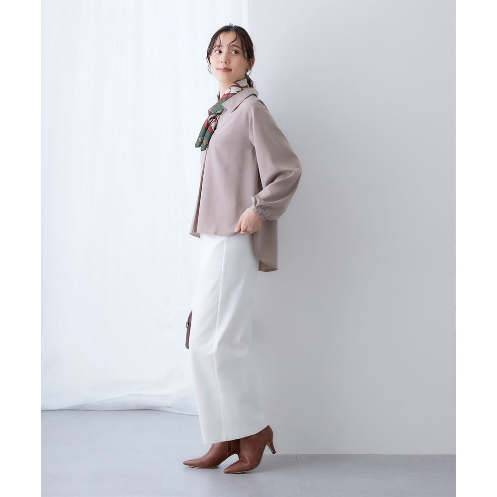 【しわになりにくい・ストレッチ】スキッパーカラー袖ボリュームブラウス(とろみシリーズ) 大きいサイズ14