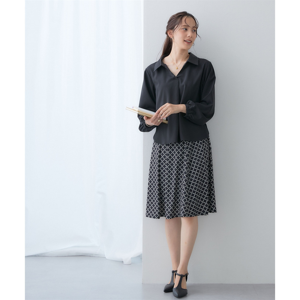 【しわになりにくい・ストレッチ】スキッパーカラー袖ボリュームブラウス(とろみシリーズ) 大きいサイズ16