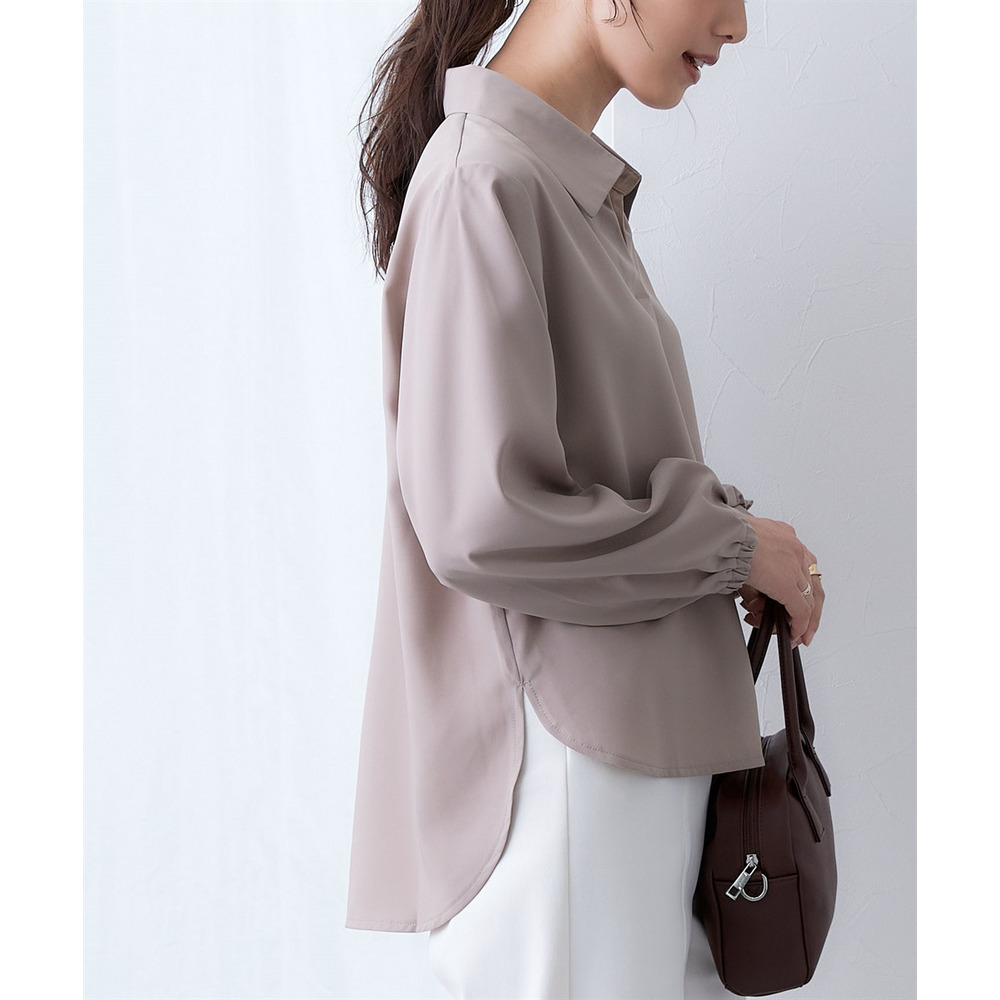 【しわになりにくい・ストレッチ】スキッパーカラー袖ボリュームブラウス(とろみシリーズ) 大きいサイズ19