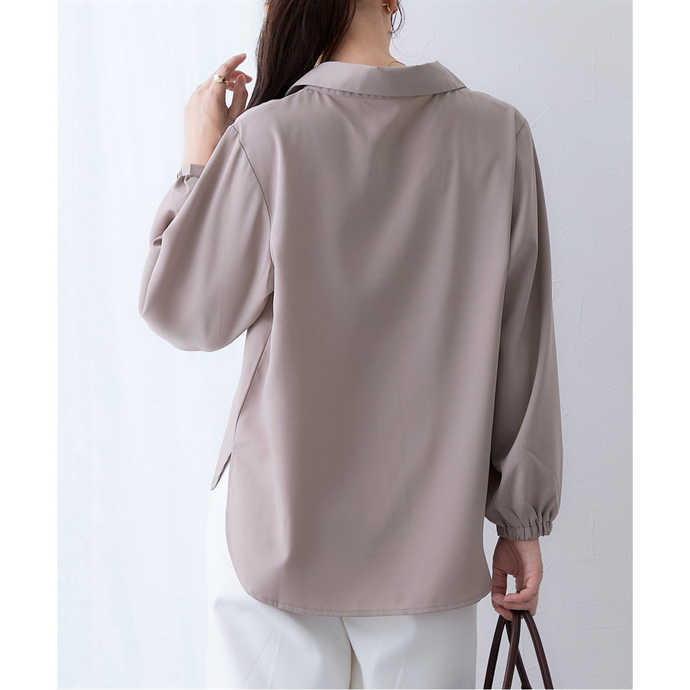 【しわになりにくい・ストレッチ】スキッパーカラー袖ボリュームブラウス(とろみシリーズ) 大きいサイズ20