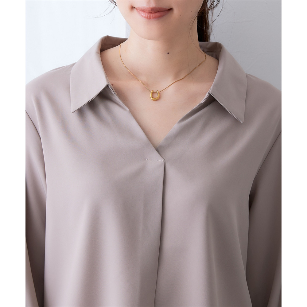 【しわになりにくい・ストレッチ】スキッパーカラー袖ボリュームブラウス(とろみシリーズ) 大きいサイズ21