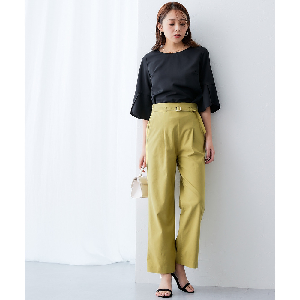 ドライタッチベルト付きストレッチワイドパンツ(ストレッチ・接触冷感・UVカット) 大きいサイズ10