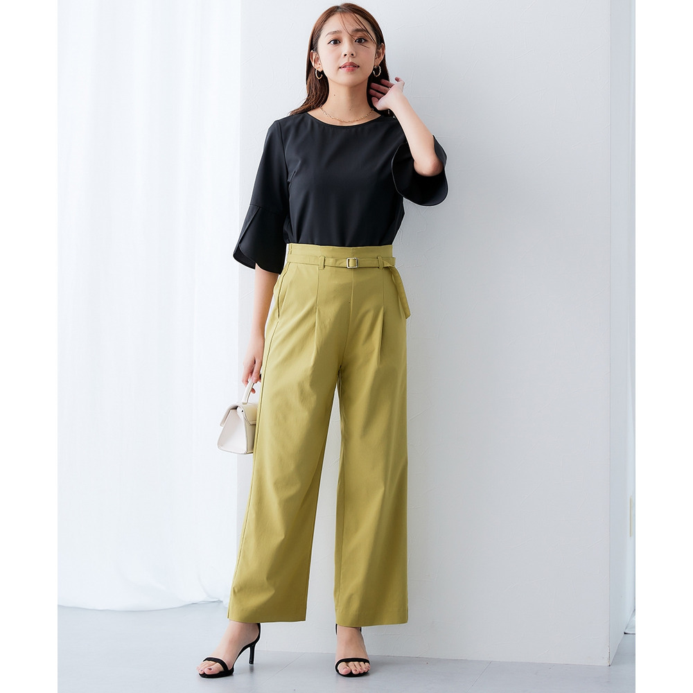 ドライタッチベルト付きストレッチワイドパンツ(ストレッチ・接触冷感・UVカット) 大きいサイズ11