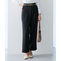 【色褪せしない黒】ストレッチタックワイドストレートパンツ（UVカット） 大きいサイズ