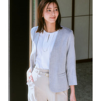 洗える麻調合繊７分袖ストレッチノーカラージャケット（接触冷感・しわになりにくい・ストレッチ・UVカット） 大きいサイズ