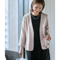 洗える麻調合繊７分袖ストレッチノーカラージャケット（接触冷感・しわになりにくい・ストレッチ・UVカット） 大きいサイズ