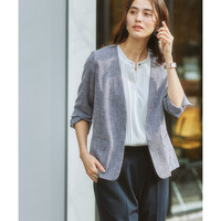 洗える麻調合繊７分袖ストレッチノーカラージャケット（接触冷感・しわになりにくい・ストレッチ・UVカット） 大きいサイズ