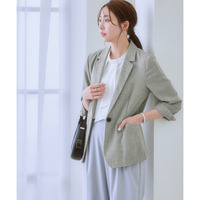 洗える麻調合繊７分袖ストレッチテーラードジャケット（接触冷感・しわになりにくい・ストレッチ・UVカット） 大きいサイズ