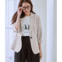 洗える麻調合繊７分袖ストレッチテーラードジャケット（接触冷感・しわになりにくい・ストレッチ・UVカット） 大きいサイズ