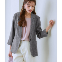 洗える麻調合繊７分袖ストレッチテーラードジャケット（接触冷感・しわになりにくい・ストレッチ・UVカット） 大きいサイズ