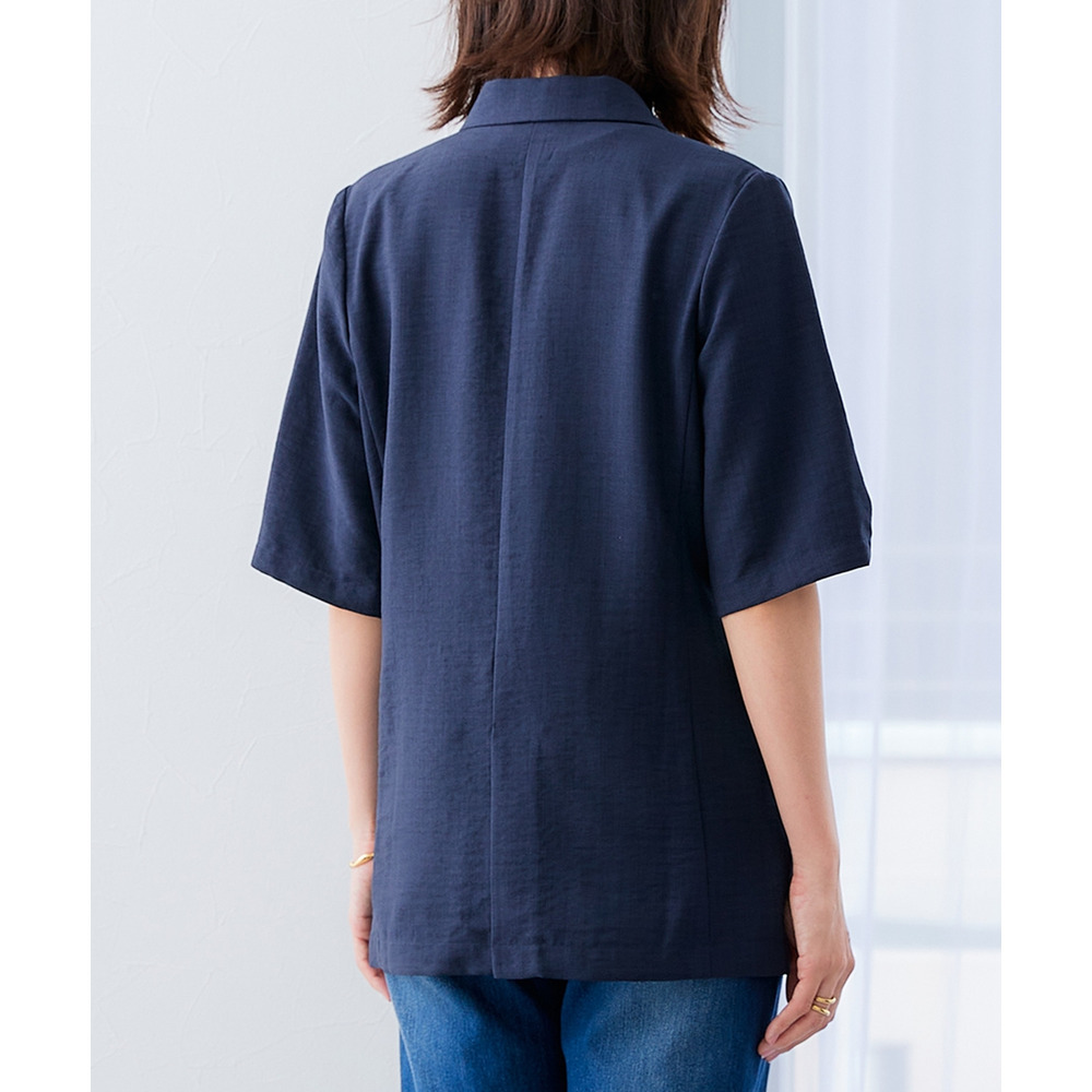 麻調合繊半袖ダブルブレストジャケット(しわになりにくい・接触冷感・UVカット・ウォッシャブル) 大きいサイズ19