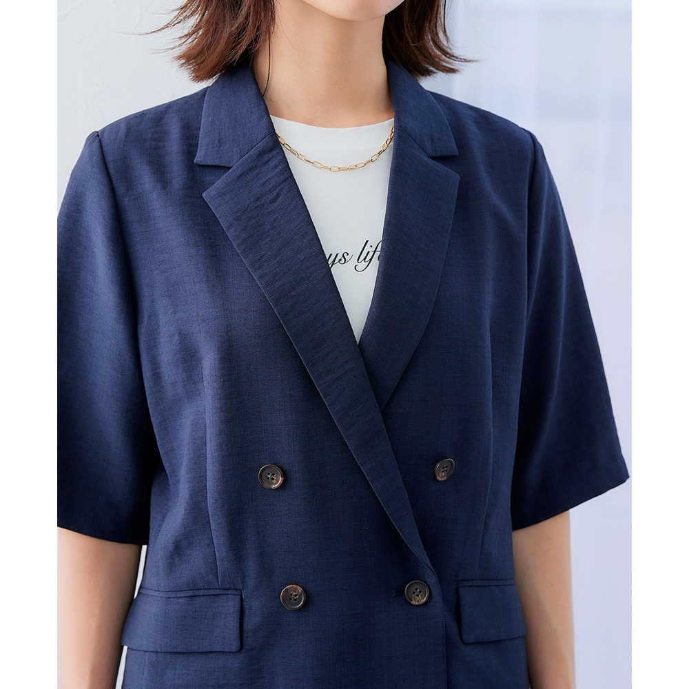 麻調合繊半袖ダブルブレストジャケット(しわになりにくい・接触冷感・UVカット・ウォッシャブル) 大きいサイズ20
