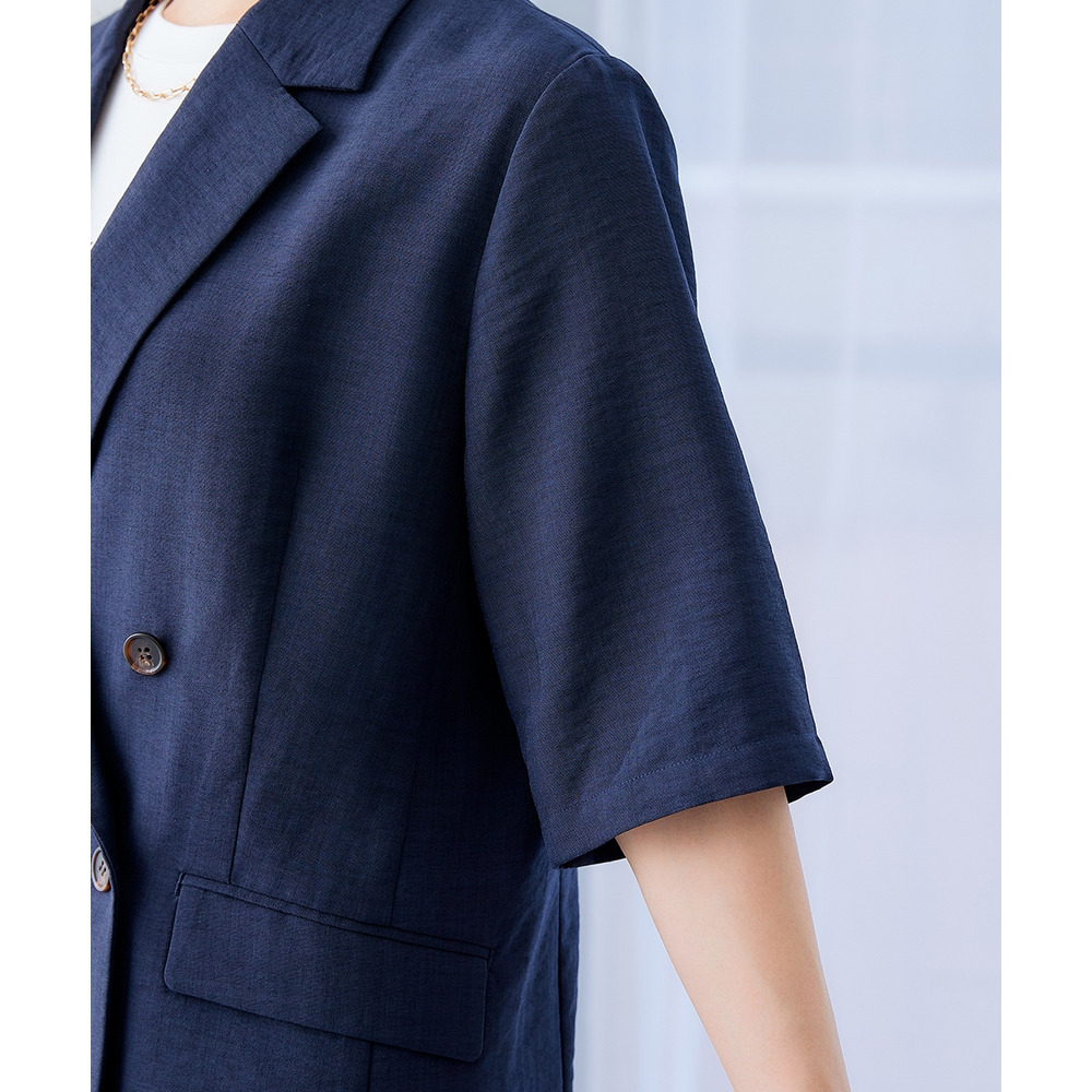 麻調合繊半袖ダブルブレストジャケット(しわになりにくい・接触冷感・UVカット・ウォッシャブル) 大きいサイズ21