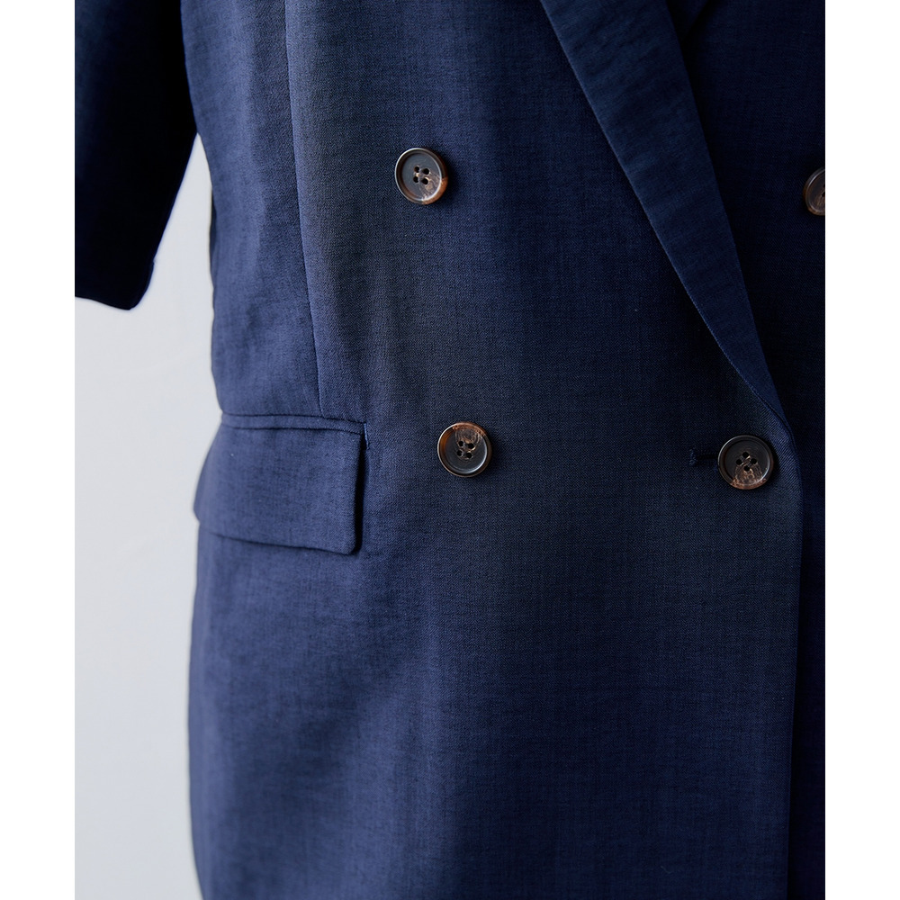 麻調合繊半袖ダブルブレストジャケット(しわになりにくい・接触冷感・UVカット・ウォッシャブル) 大きいサイズ22