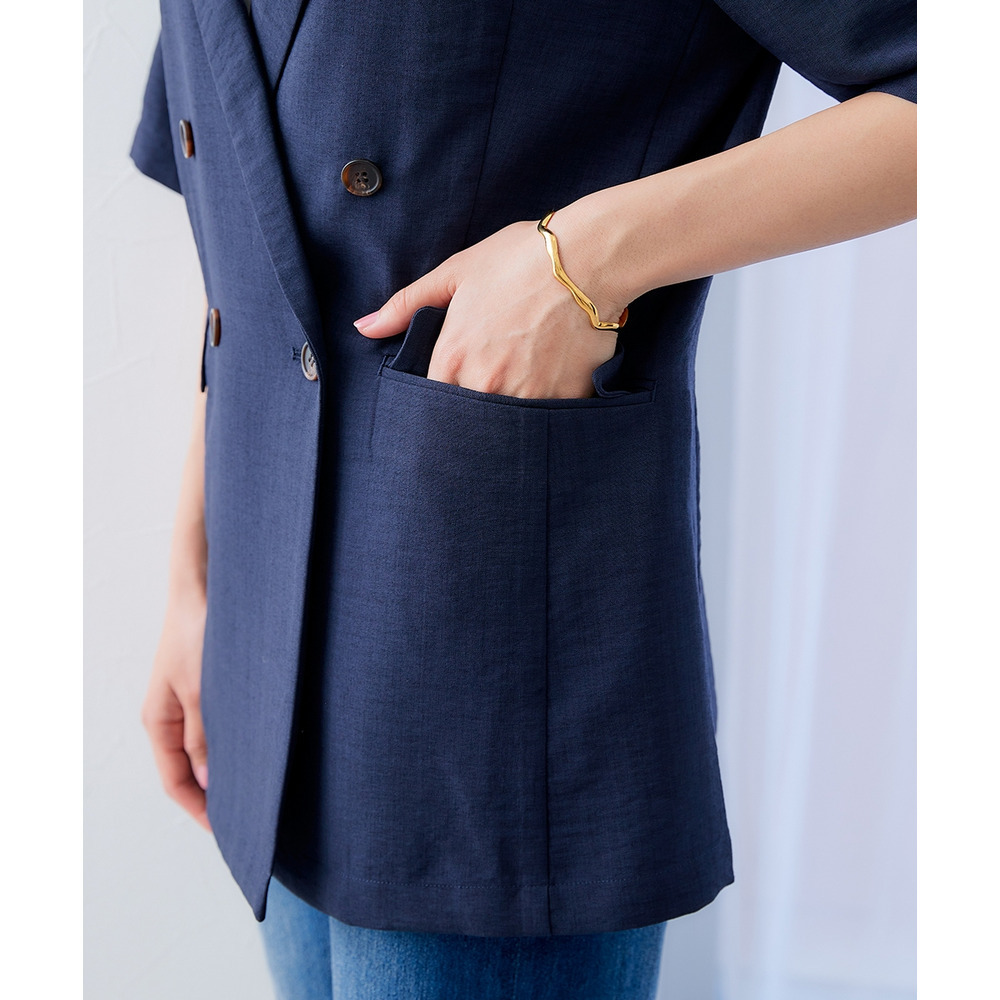 麻調合繊半袖ダブルブレストジャケット(しわになりにくい・接触冷感・UVカット・ウォッシャブル) 大きいサイズ23