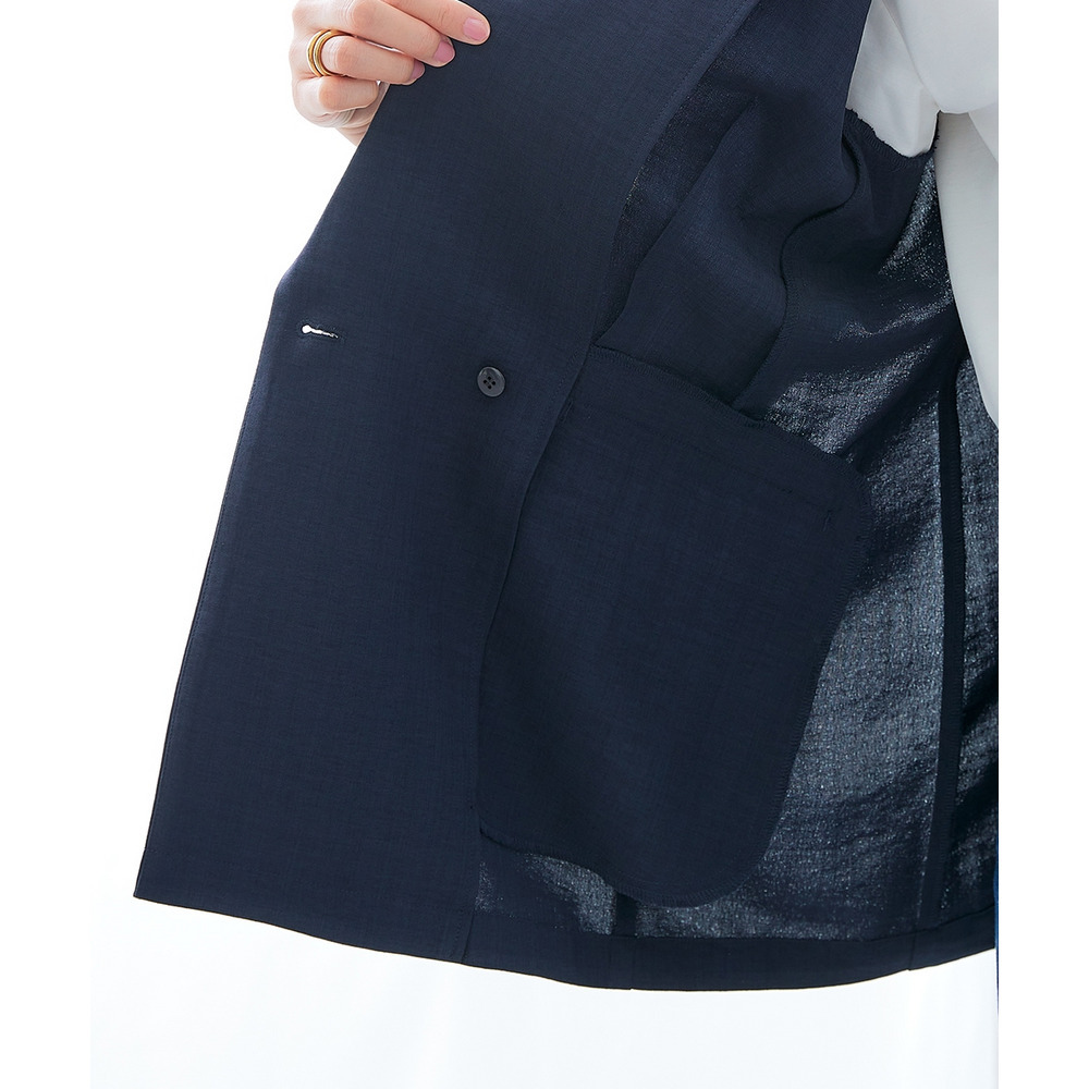 麻調合繊半袖ダブルブレストジャケット(しわになりにくい・接触冷感・UVカット・ウォッシャブル) 大きいサイズ24