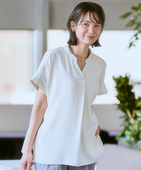 美極とろみ素材スキッパーブラウス(しわになりにくい・洗濯機OK) 大きいサイズ1