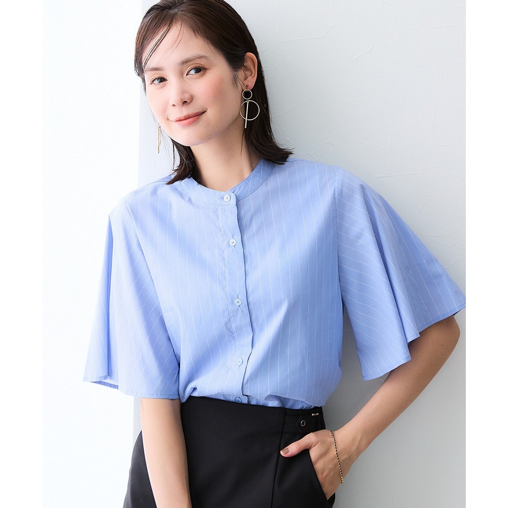 お手入れしやすいフレアスリーブブラウス(接触冷感・速乾・イージーケア・UVカット・ウォッシャブル) 大きいサイズ1