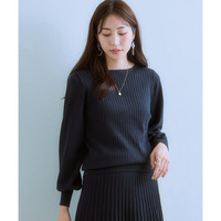 フロントワイドリブパフスリーブニット（乾燥機ＯＫ・ウォッシャブル・静電防止・毛玉になりにくい・ＵＶカット） 大きいサイズ