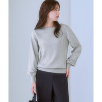 フロントワイドリブパフスリーブニット（乾燥機ＯＫ・ウォッシャブル・静電防止・毛玉になりにくい・ＵＶカット） 大きいサイズ