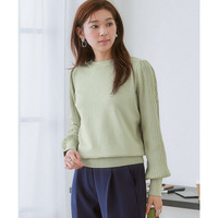 デザイン編み柄パフスリーブニット（乾燥機OK・ウォッシャブル・静電防止・毛玉になりにくい・UVカット） 大きいサイズ