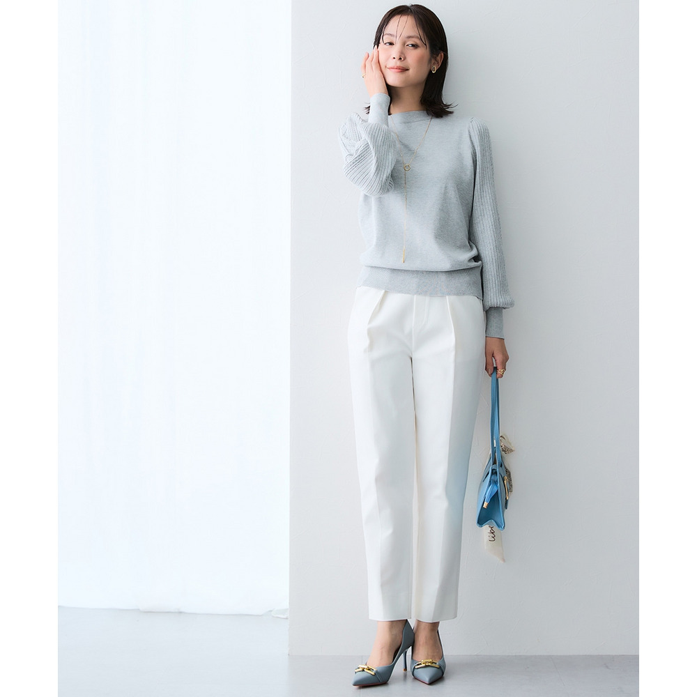 デザイン編み柄パフスリーブニット(乾燥機OK・ウォッシャブル・静電防止・毛玉になりにくい・UVカット) 大きいサイズ17