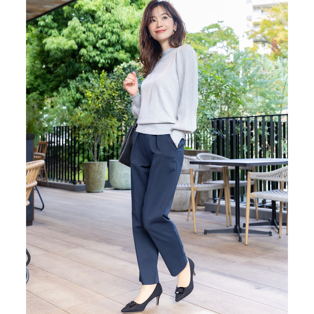 デザイン編み柄パフスリーブニット(乾燥機OK・ウォッシャブル・静電防止・毛玉になりにくい・UVカット) 大きいサイズ18