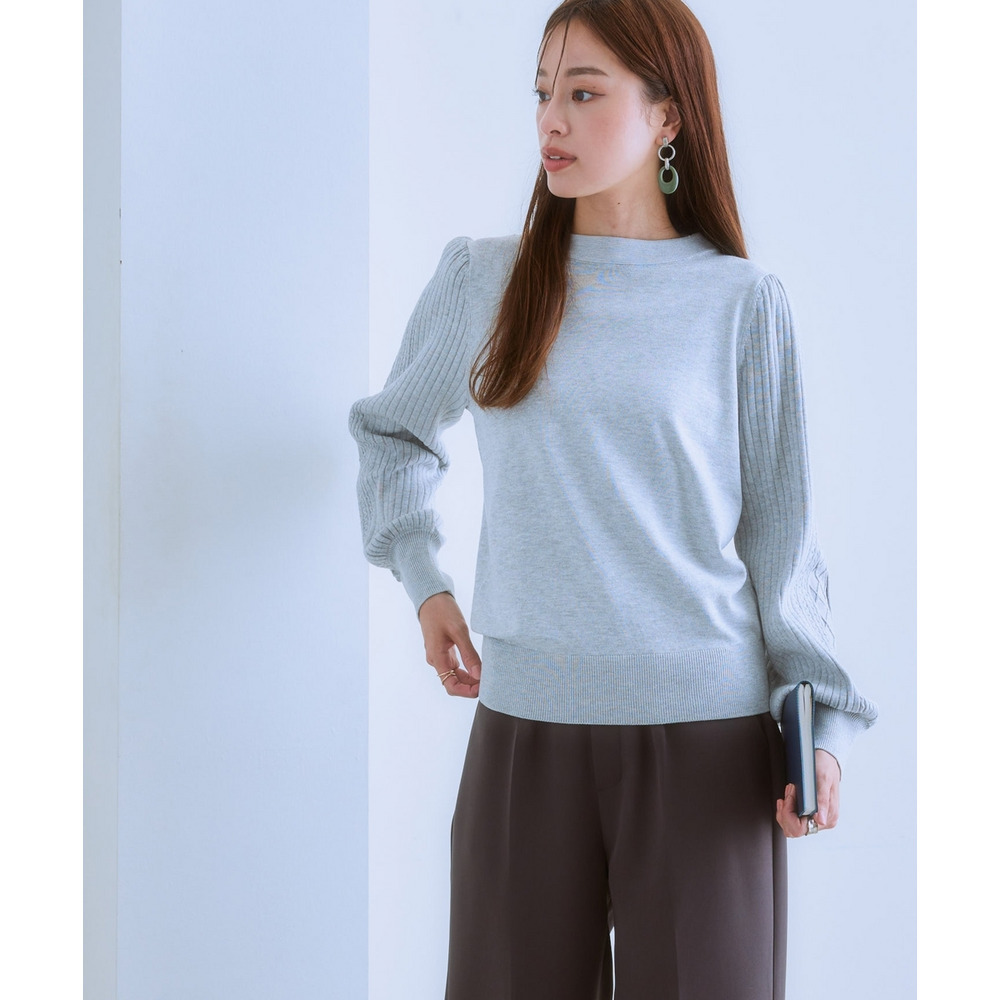 デザイン編み柄パフスリーブニット(乾燥機OK・ウォッシャブル・静電防止・毛玉になりにくい・UVカット) 大きいサイズ19