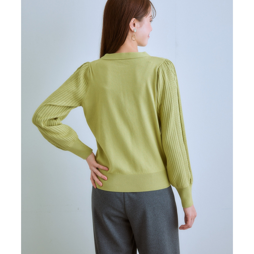 デザイン編み柄パフスリーブニット(乾燥機OK・ウォッシャブル・静電防止・毛玉になりにくい・UVカット) 大きいサイズ22