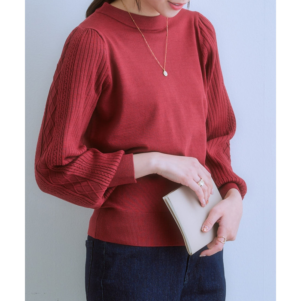 デザイン編み柄パフスリーブニット(乾燥機OK・ウォッシャブル・静電防止・毛玉になりにくい・UVカット) 大きいサイズ23