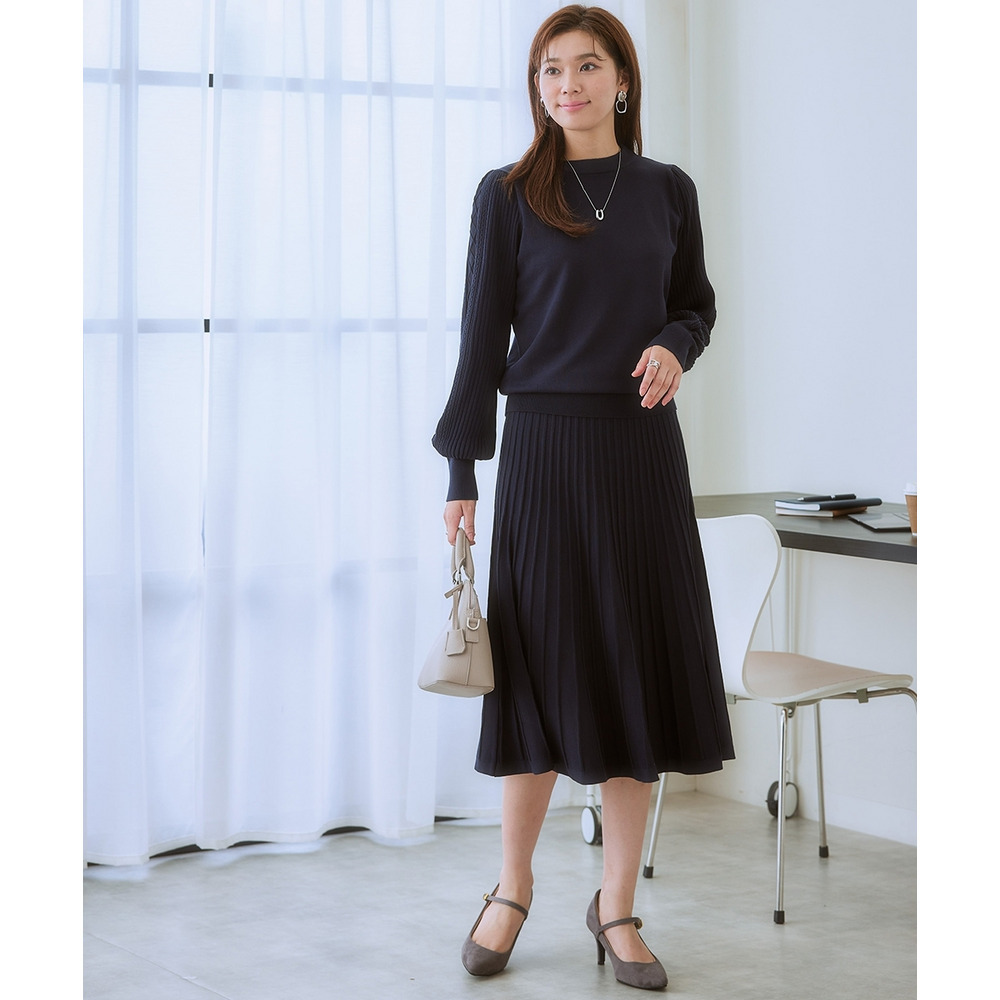 デザイン編み柄パフスリーブニット(乾燥機OK・ウォッシャブル・静電防止・毛玉になりにくい・UVカット) 大きいサイズ25