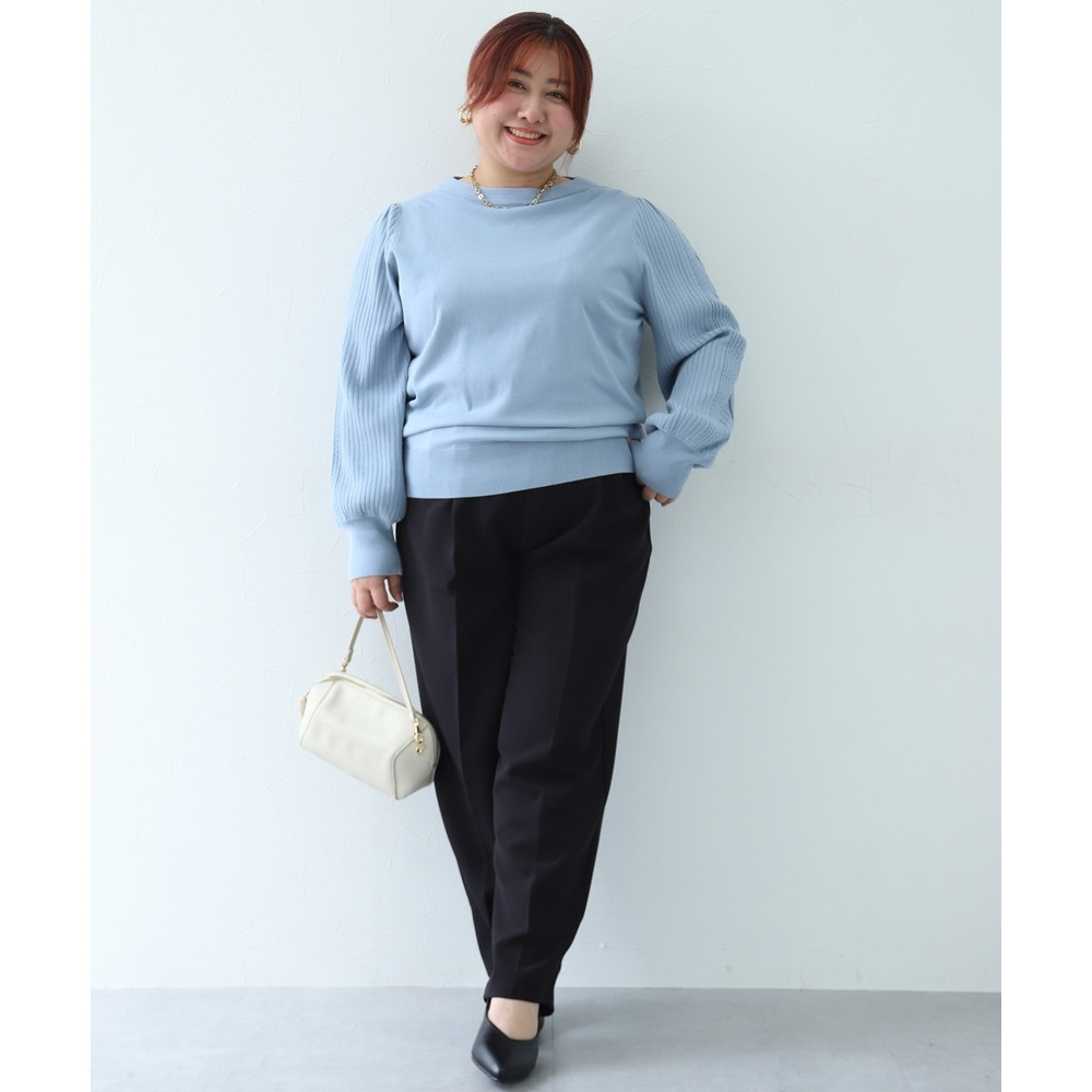 デザイン編み柄パフスリーブニット(乾燥機OK・ウォッシャブル・静電防止・毛玉になりにくい・UVカット) 大きいサイズ28