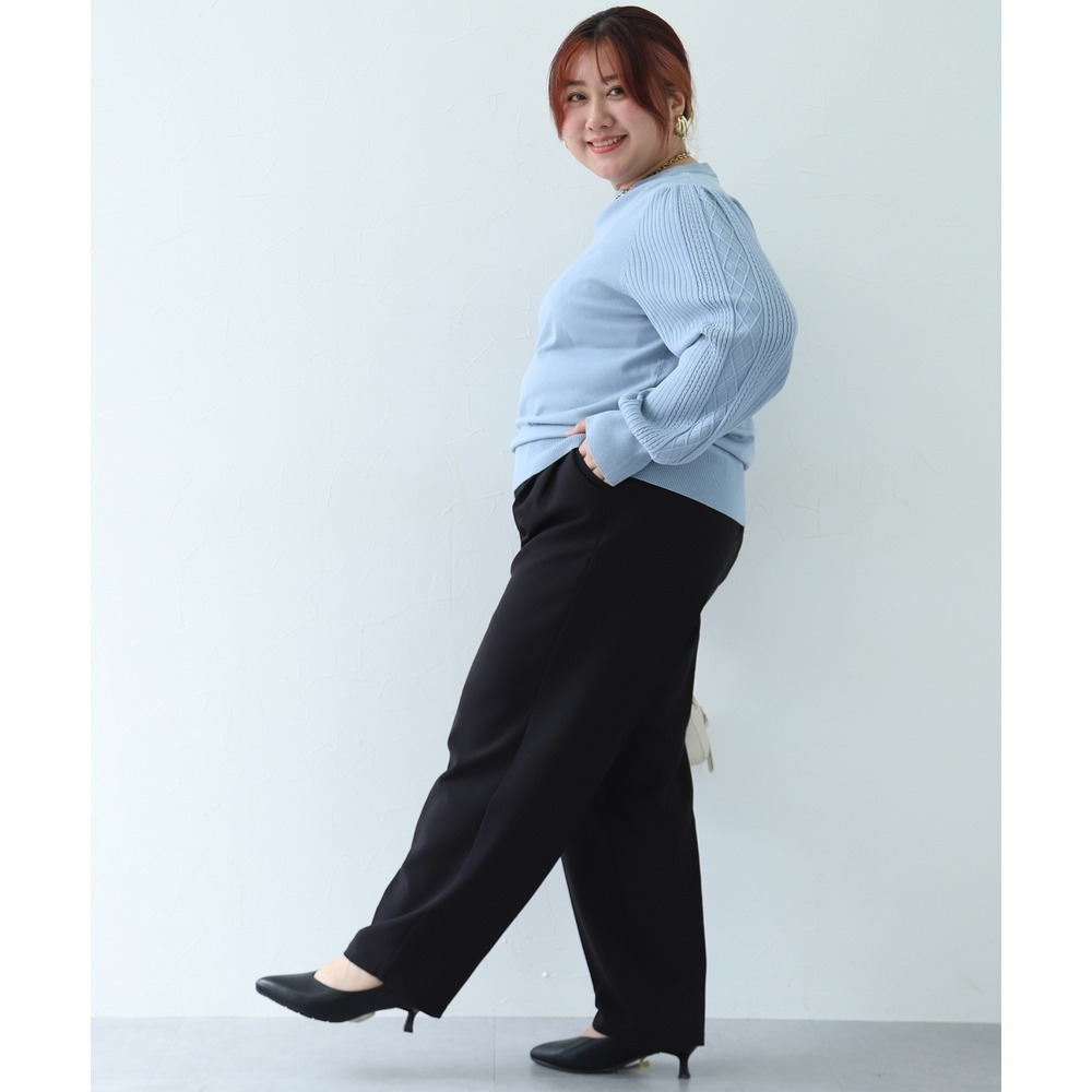 デザイン編み柄パフスリーブニット(乾燥機OK・ウォッシャブル・静電防止・毛玉になりにくい・UVカット) 大きいサイズ29