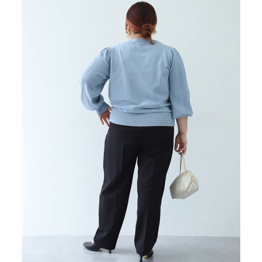 デザイン編み柄パフスリーブニット(乾燥機OK・ウォッシャブル・静電防止・毛玉になりにくい・UVカット) 大きいサイズ30