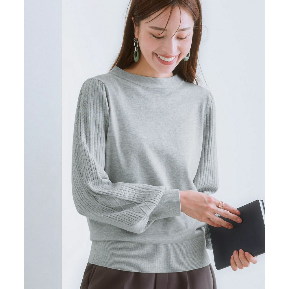 デザイン編み柄パフスリーブニット(乾燥機OK・ウォッシャブル・静電防止・毛玉になりにくい・UVカット) 大きいサイズ1