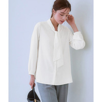 ストレッチパウダーサテンボウタイブラウス（しわになりにくい・速乾・洗濯機OK・UVカット） 大きいサイズ