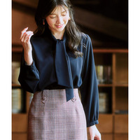 ストレッチパウダーサテンボウタイブラウス（しわになりにくい・速乾・洗濯機OK・UVカット） 大きいサイズ