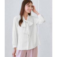 ストレッチパウダーサテンビッグリボンタイブラウス（しわになりにくい・速乾・洗濯機OK・UVカット） 大きいサイズ