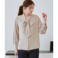 ストレッチパウダーサテンビッグリボンタイブラウス（しわになりにくい・速乾・洗濯機OK・UVカット） 大きいサイズ