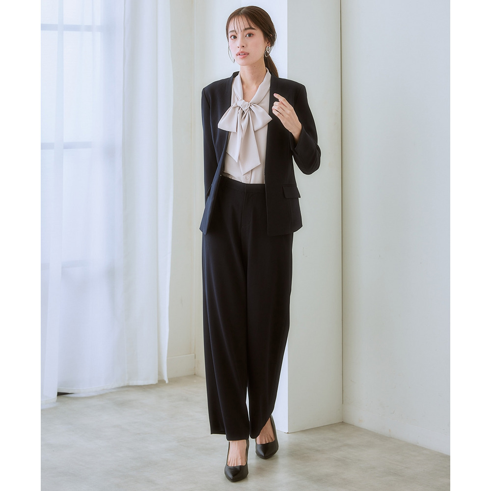 ストレッチパウダーサテンビッグリボンタイブラウス(しわになりにくい・速乾・洗濯機OK・UVカット) 大きいサイズ12