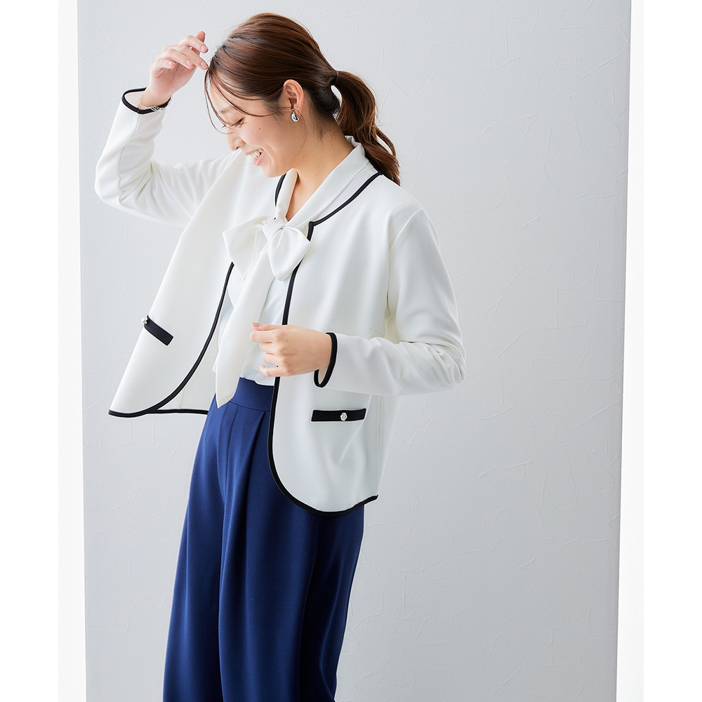 ストレッチパウダーサテンビッグリボンタイブラウス(しわになりにくい・速乾・洗濯機OK・UVカット) 大きいサイズ18