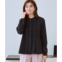 ストレッチパウダーサテンピンタックブラウス（しわになりにくい・速乾・洗濯機OK・UVカット） 大きいサイズ