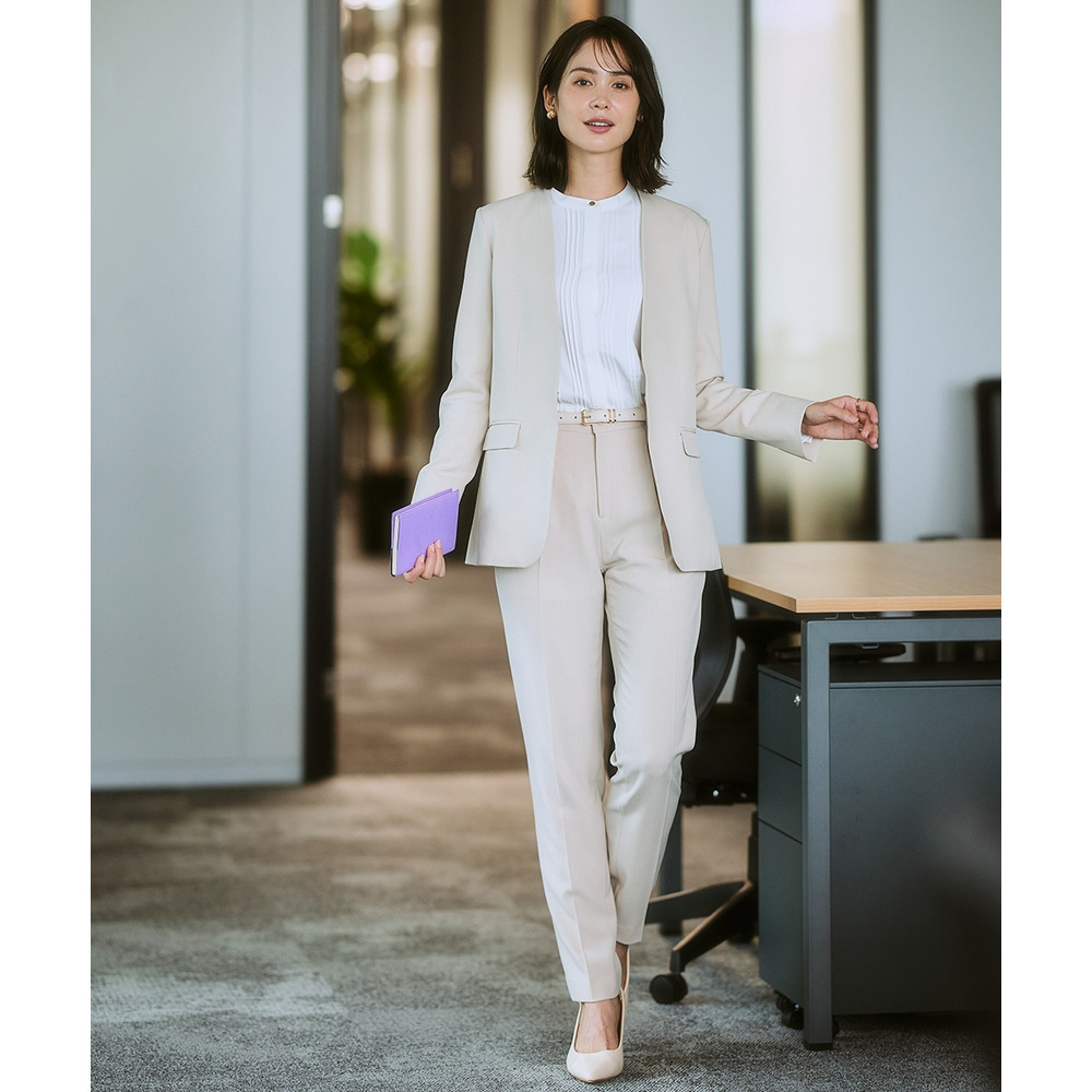 ストレッチパウダーサテンピンタックブラウス(しわになりにくい・速乾・洗濯機OK・UVカット) 大きいサイズ12