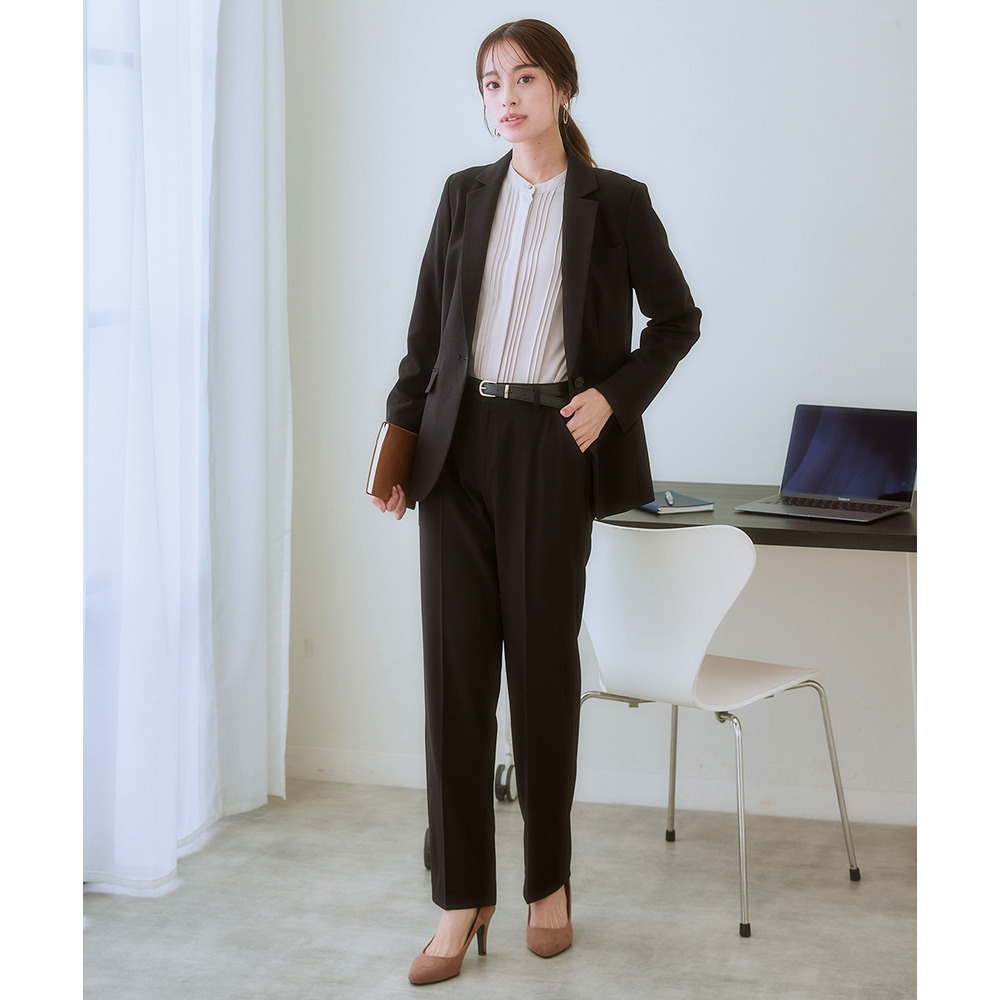 ストレッチパウダーサテンピンタックブラウス(しわになりにくい・速乾・洗濯機OK・UVカット) 大きいサイズ15