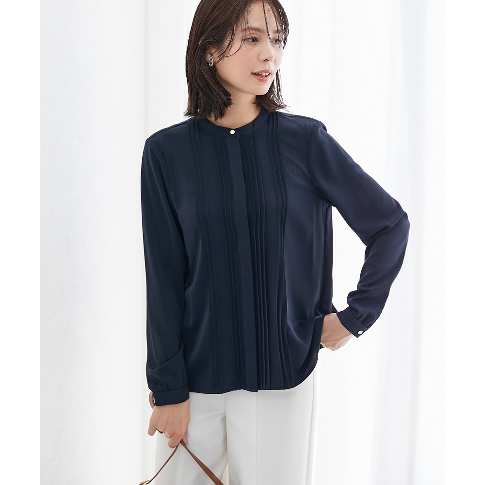 ストレッチパウダーサテンピンタックブラウス(しわになりにくい・速乾・洗濯機OK・UVカット) 大きいサイズ17