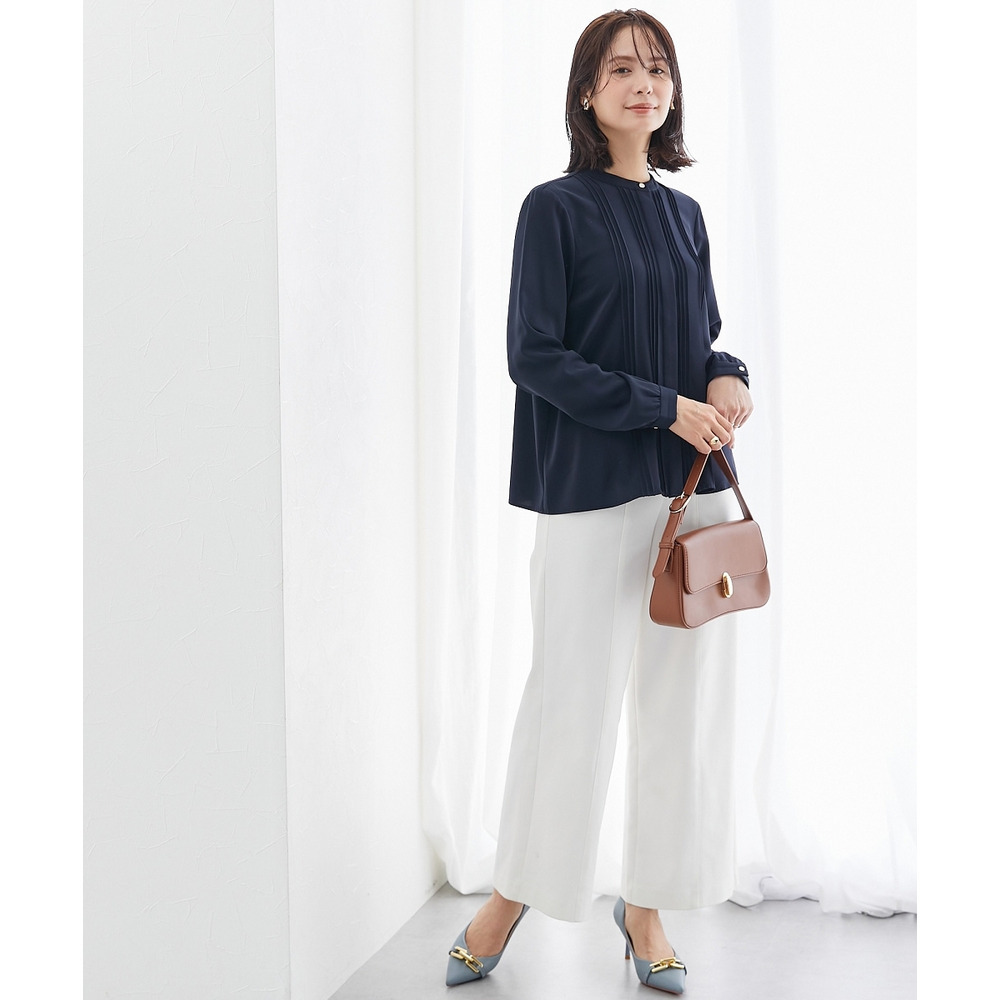 ストレッチパウダーサテンピンタックブラウス(しわになりにくい・速乾・洗濯機OK・UVカット) 大きいサイズ18