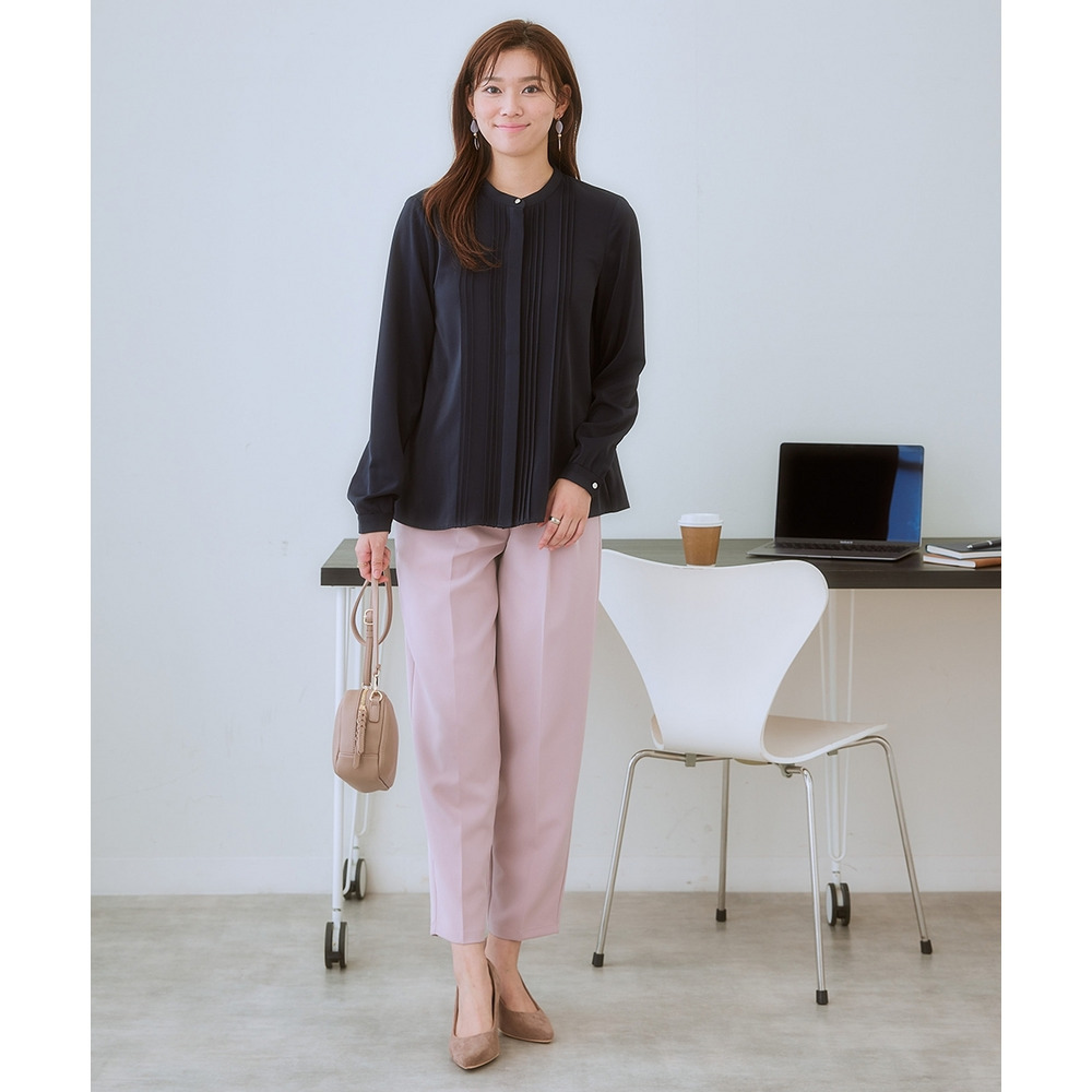 ストレッチパウダーサテンピンタックブラウス(しわになりにくい・速乾・洗濯機OK・UVカット) 大きいサイズ19