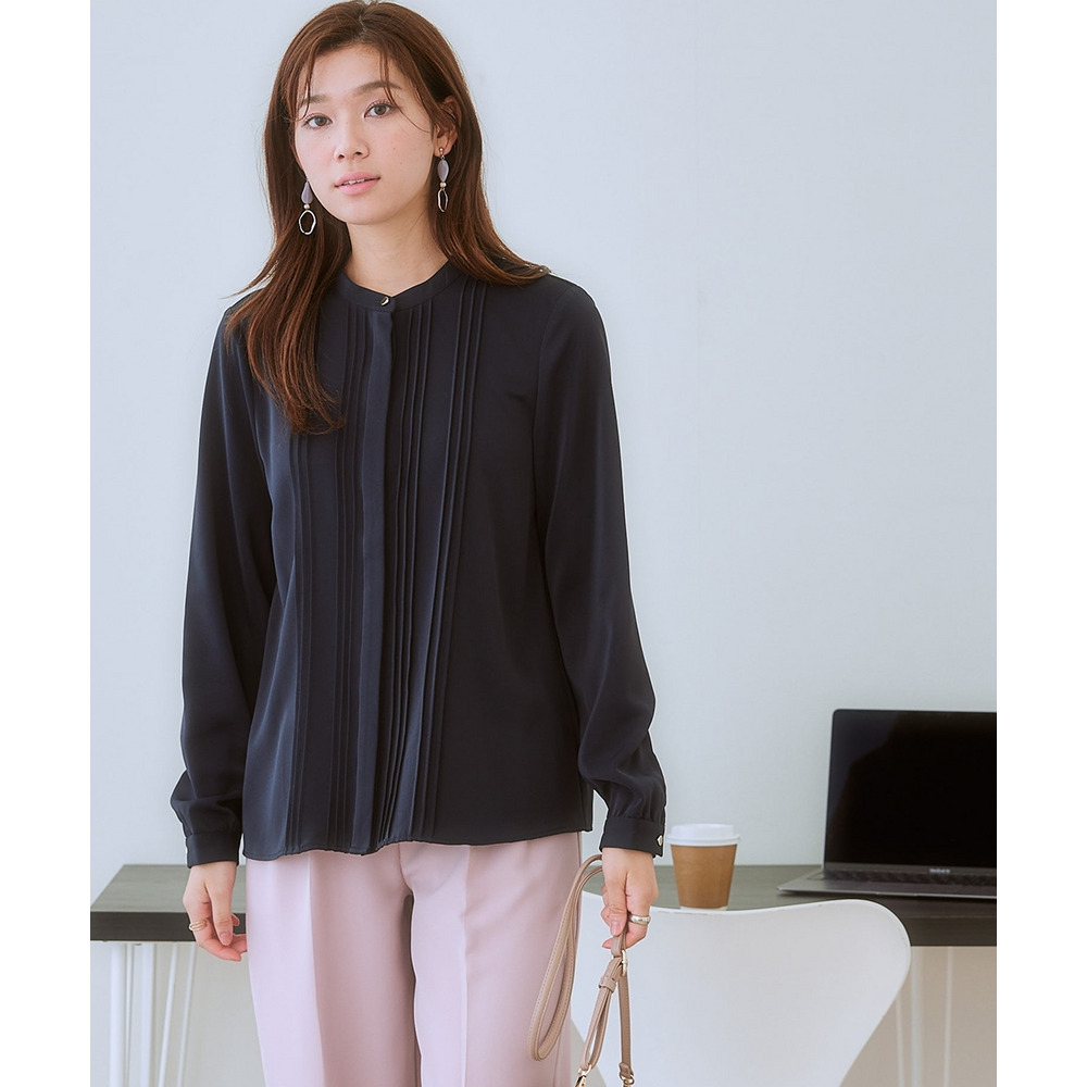 ストレッチパウダーサテンピンタックブラウス(しわになりにくい・速乾・洗濯機OK・UVカット) 大きいサイズ20