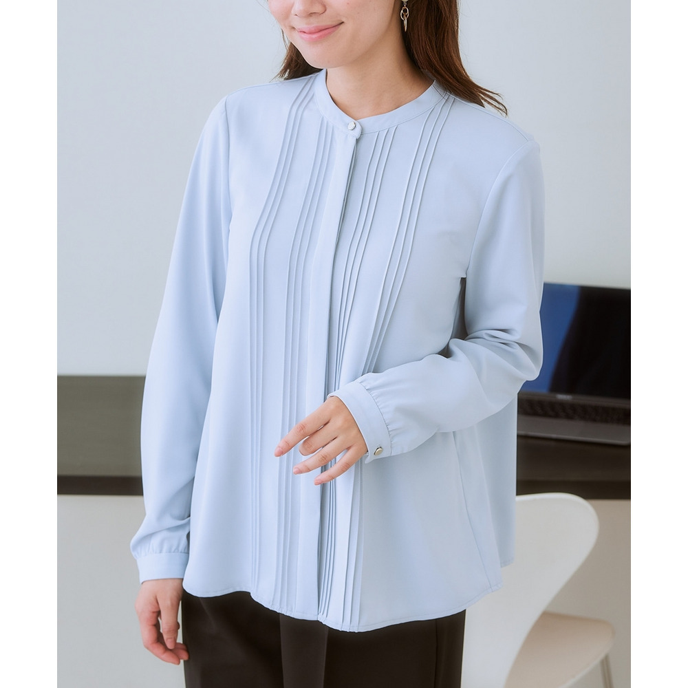 ストレッチパウダーサテンピンタックブラウス(しわになりにくい・速乾・洗濯機OK・UVカット) 大きいサイズ21